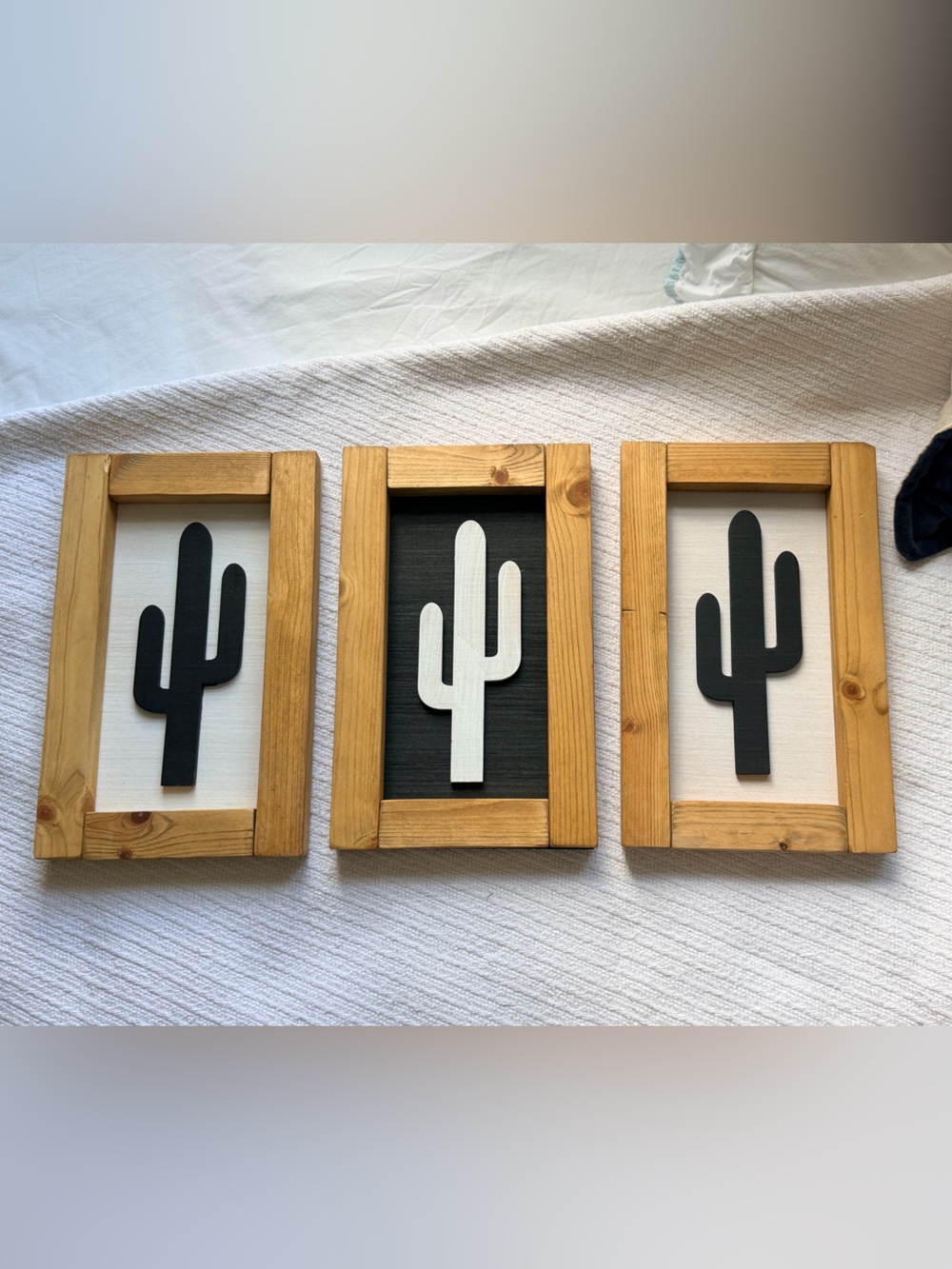 Handcrafted Trio of Cactus Wood Accent Signs